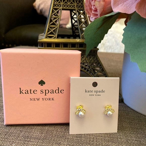 Kate spade rhinestone faux pearl bumblebee stud earrings